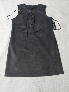 Sharagano Sleeveless Lace-Up Faux-Suede Mini Dress - Black